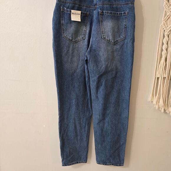 NWT Wallflower Girlfriend Straight Distressed Overalls Denim Jeans Size M Medium - Picture 8 of 11